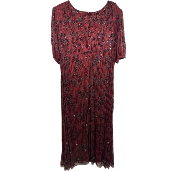 Mac Duggal Size 20 WBurgundy Puff Sleeve Beaded Fairy Cocktail MIDI Holiday $598 - Picture 5 of 8
